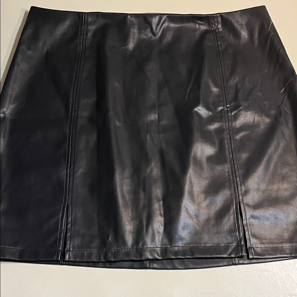 Black Faux Leather Mini Skirt with Panel Stitching